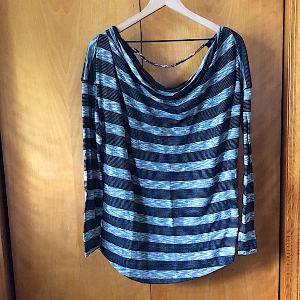 Tart Black & Grey Stripe Open Back Drape Top L
